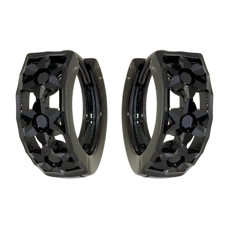 Сережки Xuping Позолота Black (чорне золото) колечка Квітковий візерунок з чорним цирконієм фото №1