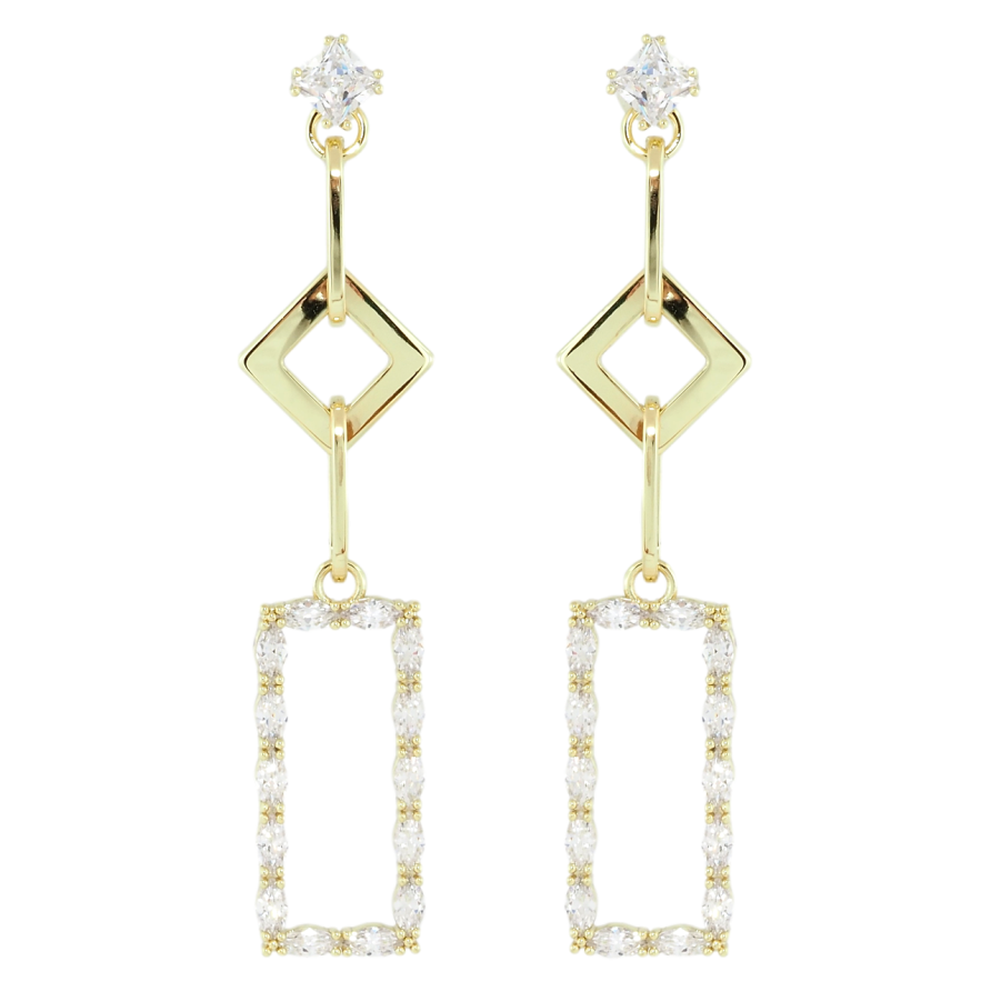 Сережки Xuping Позолота 14K пусети Геометричні підвіски з цирконієм фото №1 Сережки Xuping Позолота 14K пусети Геометричні підвіски з цирконієм фото №1