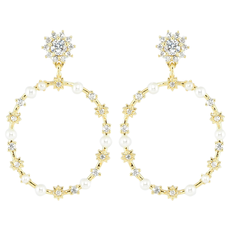 Сережки Xuping Позолота 14K пусети Декоративні підвіски з перлами та цирконієм фото №1