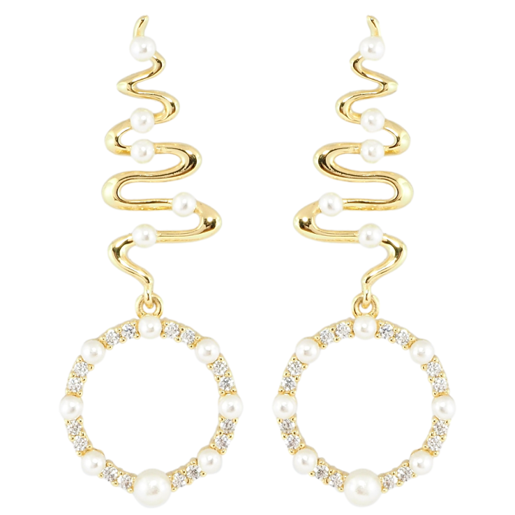 Сережки Xuping Позолота 14K пусети Декоративні підвіски з перлами та цирконієм фото №3