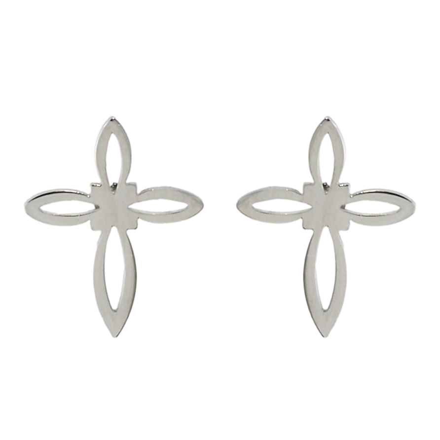 Сережки Xuping TTM Stainless Steel колір Родій пусети Хрестики фото №1