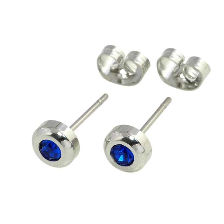 Сережки Xuping TTM Stainless Steel колір Родій пусети Сині кристали в ободковій оправі ø 6мм фото №16