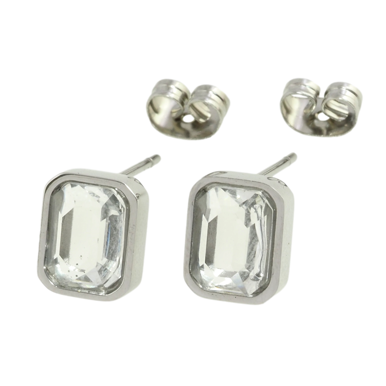 Сережки Xuping TTM Stainless Steel колір Родій пусети Гранені кристали 8х10мм фото №2 Сережки Xuping TTM Stainless Steel колір Родій пусети Гранені кристали 8х10мм фото №2