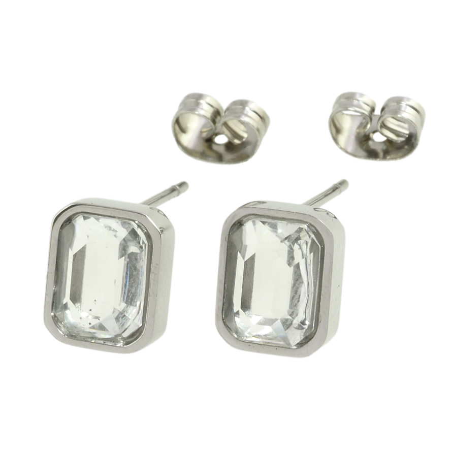 Серьги Xuping TTM Stainless Steel цвет Родий пусеты Граненные кристаллы 8х10мм фото №1