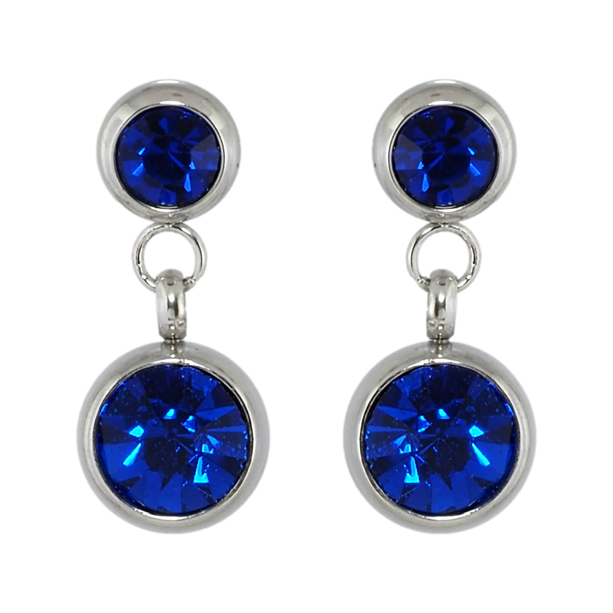 Серьги Xuping TTM Stainless Steel цвет Родий пусеты Подвески с синими кристаллами ø 6мм и 8мм фото №1