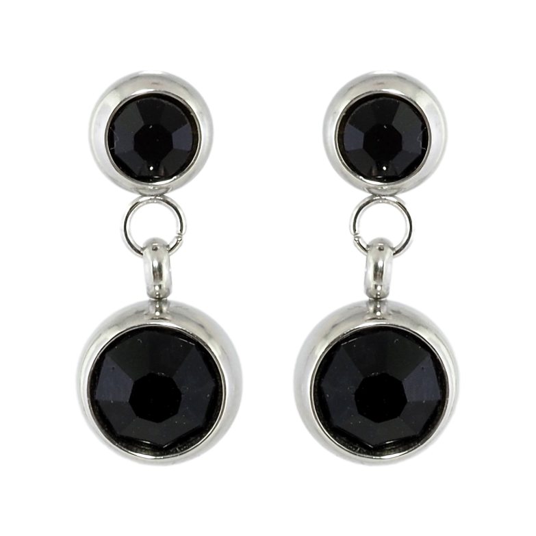 Серьги Xuping TTM Stainless Steel цвет Родий пусеты Подвески с черными кристаллами ø 6мм и 8мм фото №1