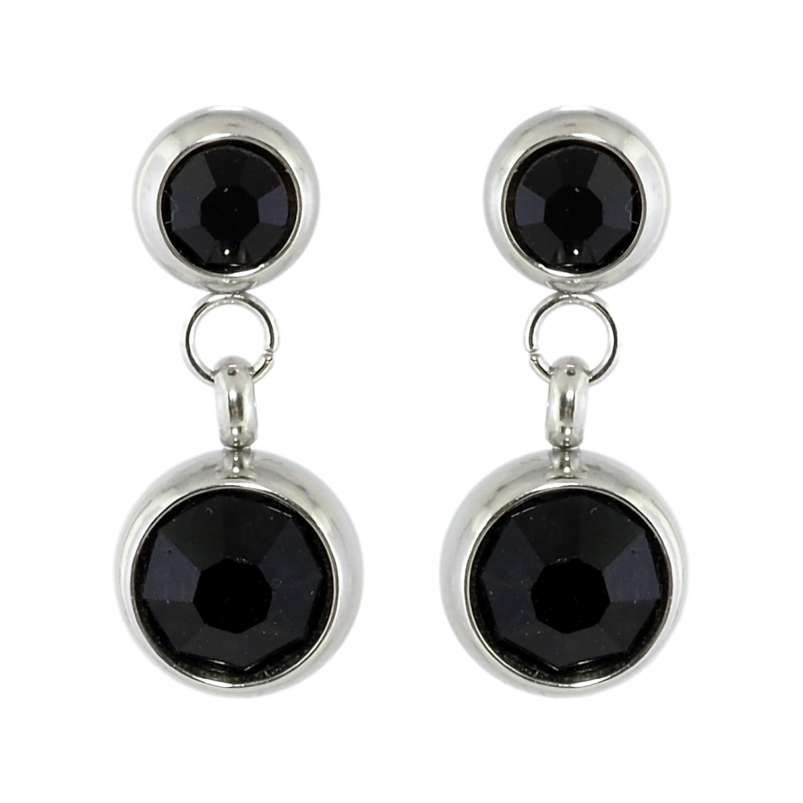 Сережки Xuping TTM Stainless Steel колір Родій пусети Підвіски з чорними кристалами ø 6мм та 8мм фото №1