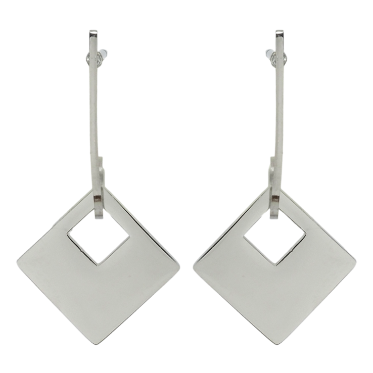 Сережки Xuping TTM Stainless Steel колір Родій пусети Ромбові підвіски фото №18