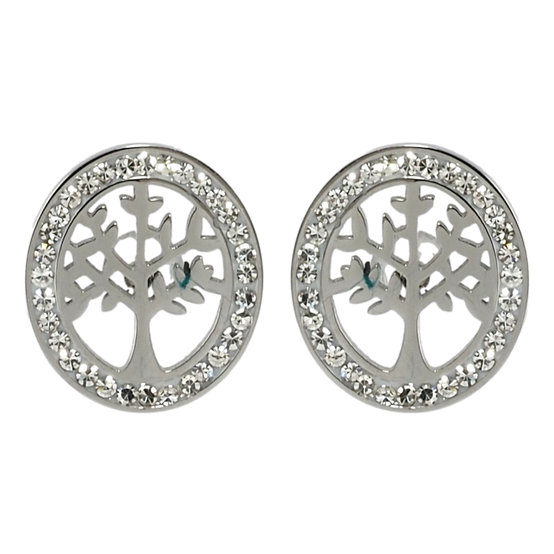 Сережки Xuping TTM Stainless Steel колір Родій пусети Дерево в кільці цирконію фото №1