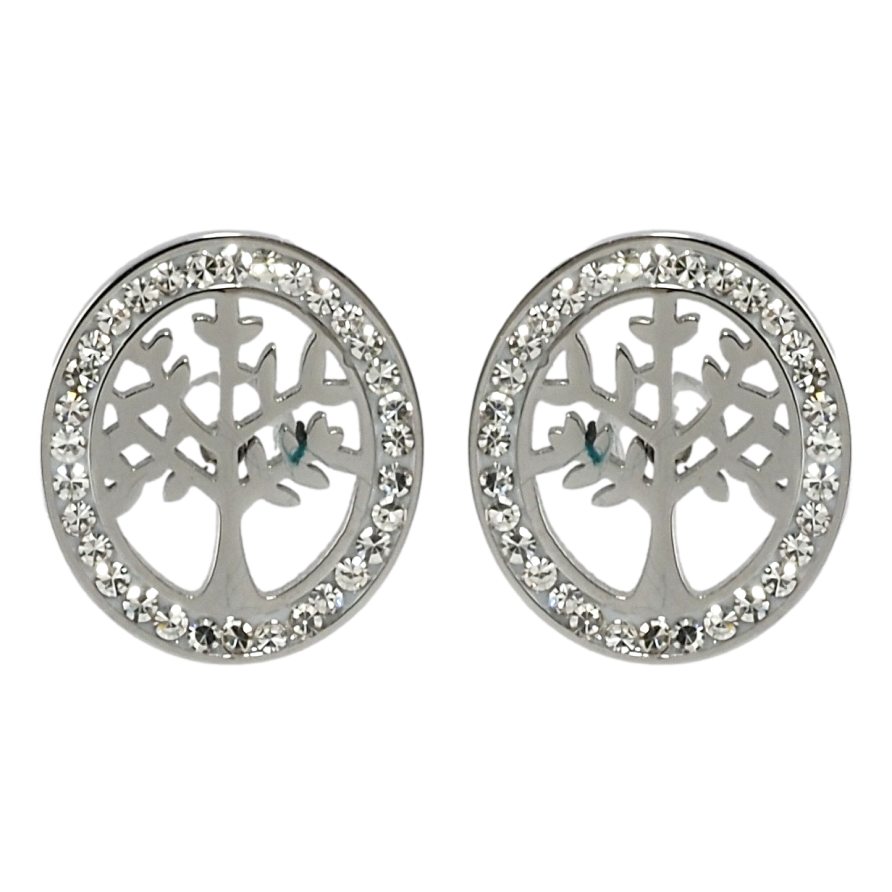 Серьги Xuping TTM Stainless Steel цвет Родий пусеты Дерево в колечке циркония фото №1