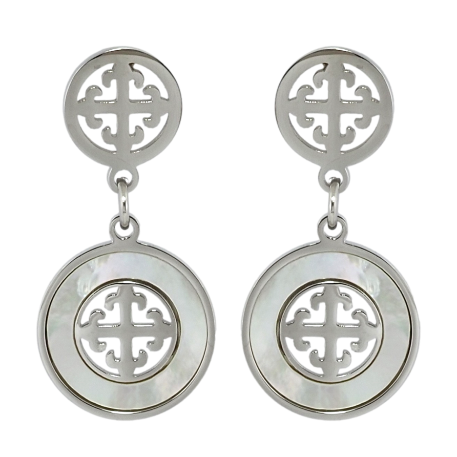 Серьги Xuping TTM Stainless Steel цвет Родий пусеты Декоративные подвески с перламутровыми вставками фото №1