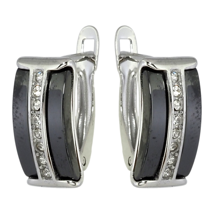 Серьги Xuping TTM Stainless Steel цвет Родий английский замок Дорожки циркония с вставками черная керамика фото №19