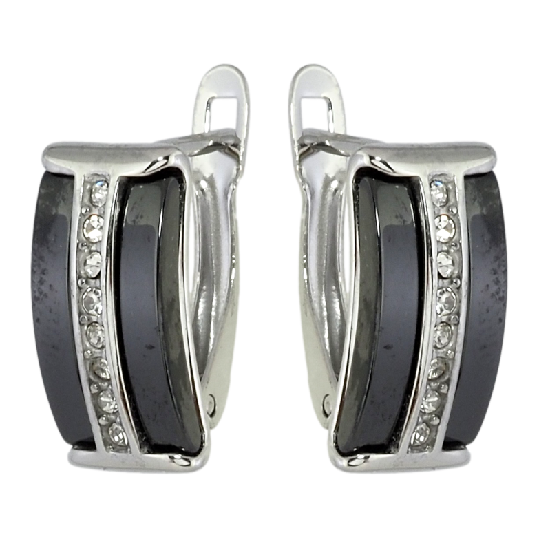 Серьги Xuping TTM Stainless Steel цвет Родий английский замок Дорожки циркония с вставками черная керамика фото №1 Серьги Xuping TTM Stainless Steel цвет Родий английский замок Дорожки циркония с вставками черная керамика фото №1