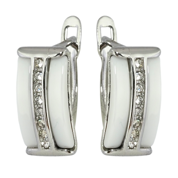 Серьги Xuping TTM Stainless Steel цвет Родий английский замок Дорожки циркония с вставками белая керамика фото №21