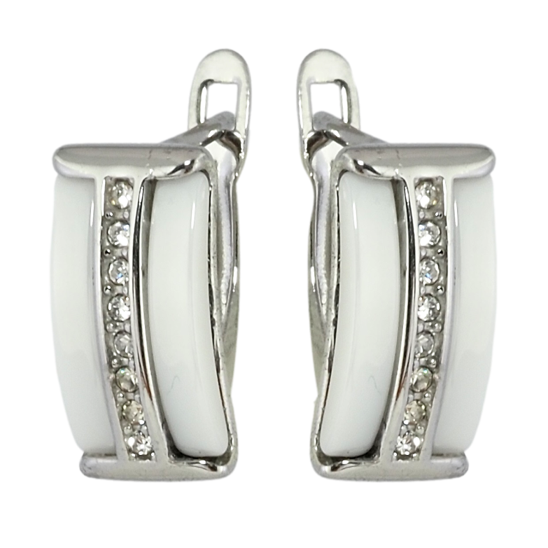 Серьги Xuping TTM Stainless Steel цвет Родий английский замок Дорожки циркония с вставками белая керамика фото №1 Серьги Xuping TTM Stainless Steel цвет Родий английский замок Дорожки циркония с вставками белая керамика фото №1