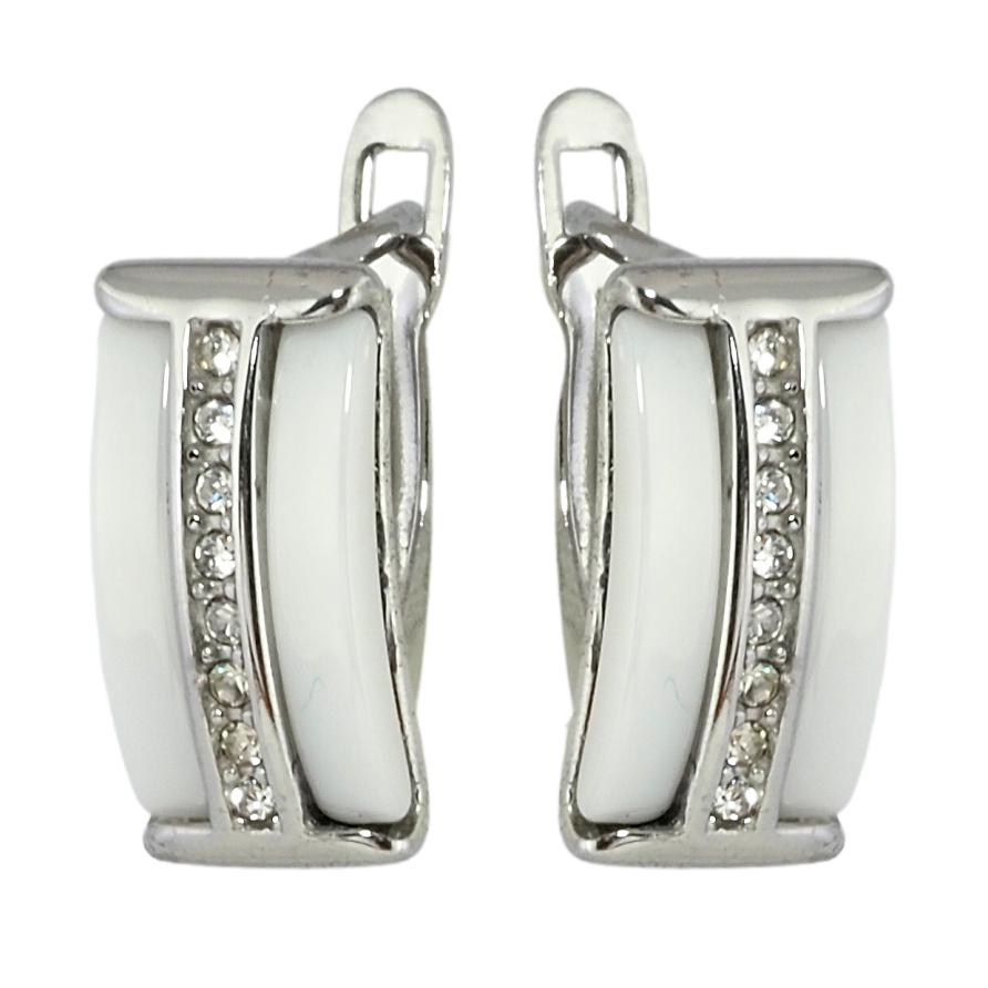 Серьги Xuping TTM Stainless Steel цвет Родий английский замок Дорожки циркония с вставками белая керамика фото №1 Серьги Xuping TTM Stainless Steel цвет Родий английский замок Дорожки циркония с вставками белая керамика фото №1