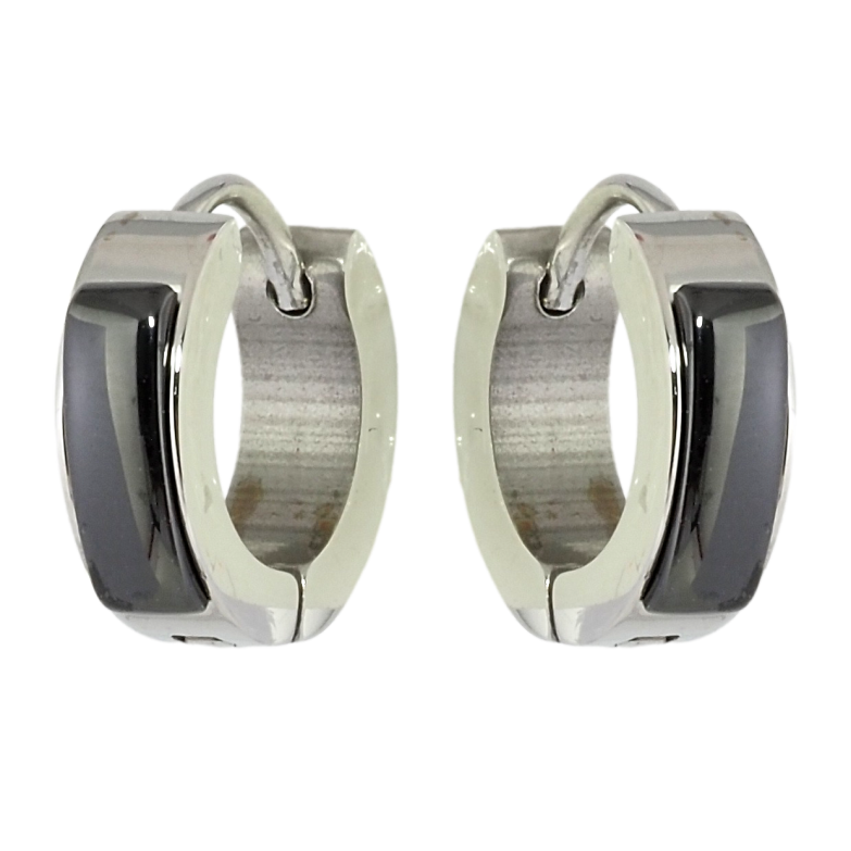 Серьги Xuping TTM Stainless Steel цвет Родий колечки Вставки черная керамика фото №1