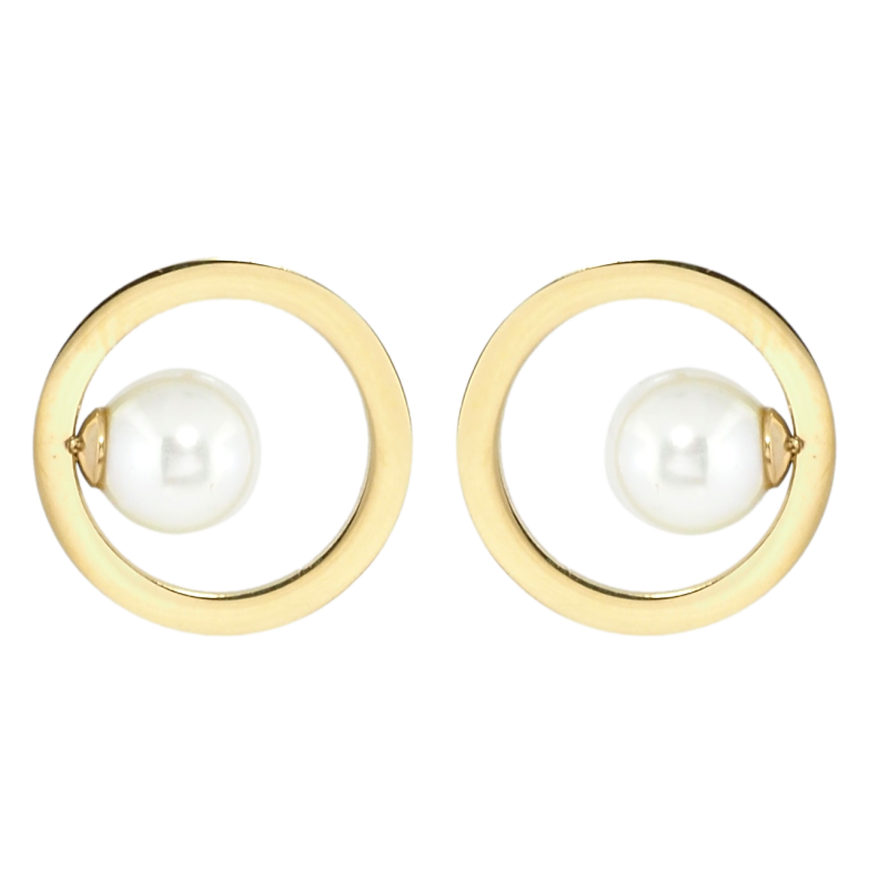 Сережки Xuping TTM Stainless Steel колір 14K пусети Кільця з перлинами фото №1