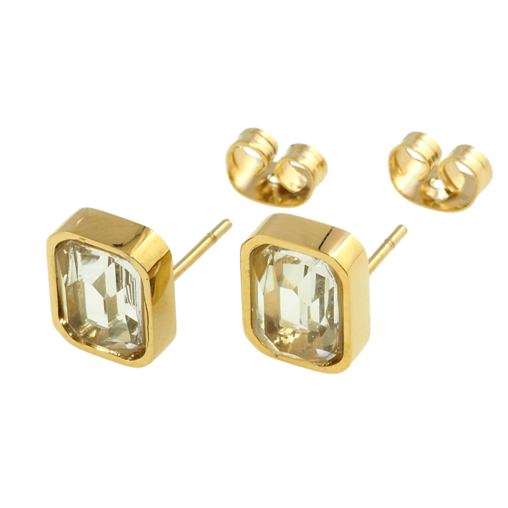 Сережки Xuping TTM Stainless Steel колір 14K пусети Гранені кристали 8х10мм фото №21