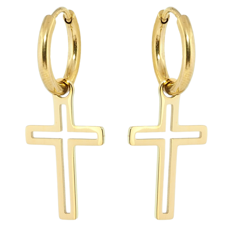 Серьги Xuping TTM Stainless Steel цвет 14K подвески на колечках Крестики 2 в 1 фото №1