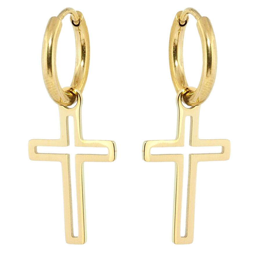 Сережки Xuping TTM Stainless Steel колір 14K підвіски на колечках Хрестики 2 в 1 фото №1