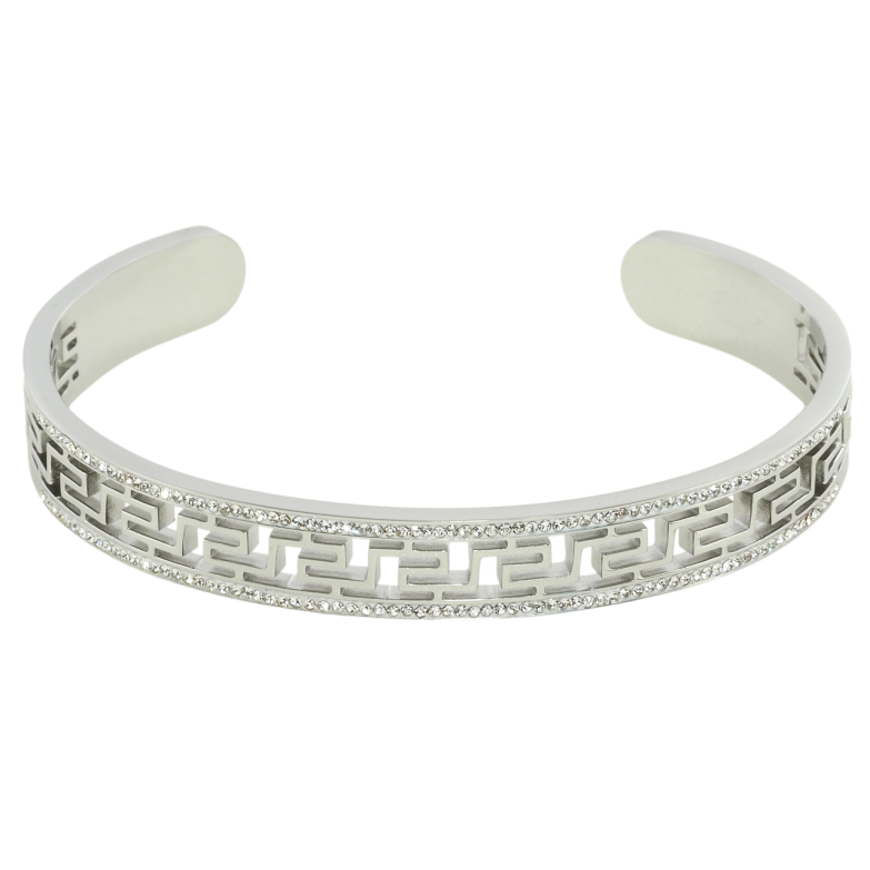 Браслет Xuping ТТМ Stainless Steel колір Родій Різьблений візерунок з доріжками цирконію ø 6см фото №1 Браслет Xuping ТТМ Stainless Steel колір Родій Різьблений візерунок з доріжками цирконію ø 6см фото №1