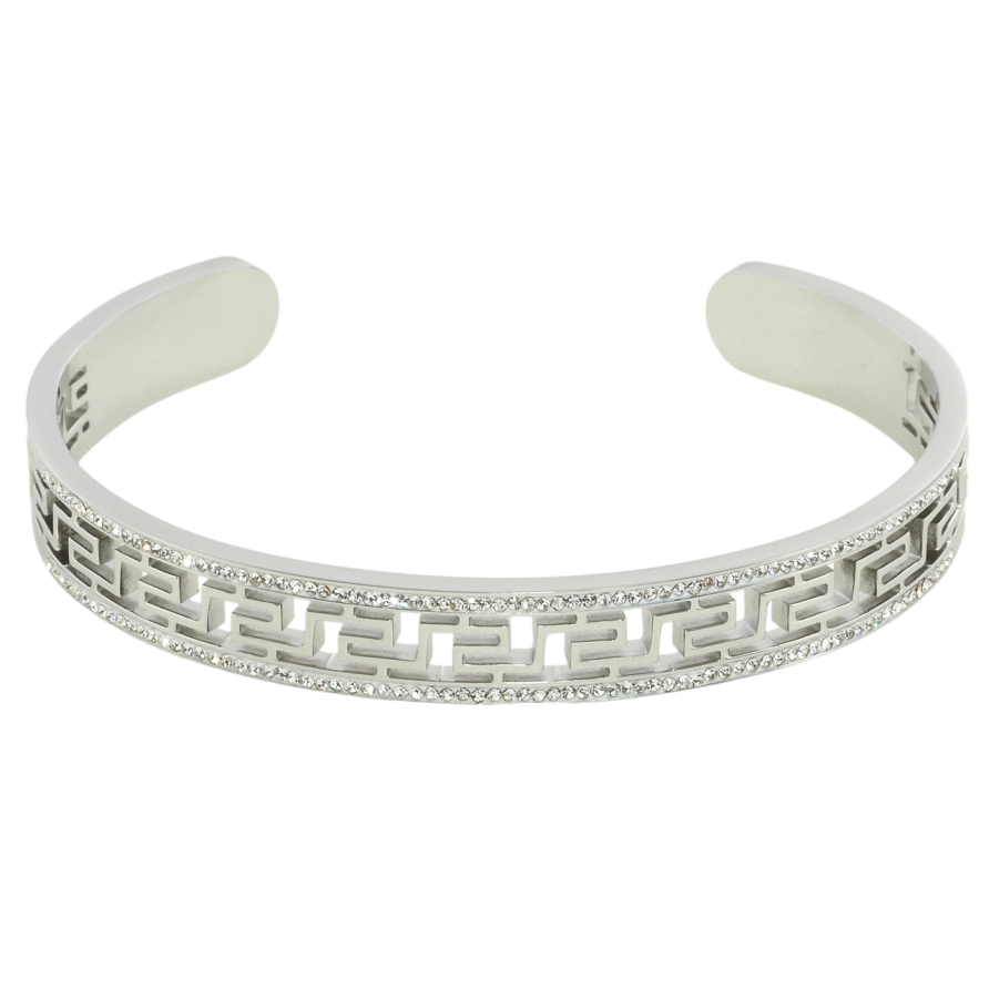 Браслет Xuping ТТМ Stainless Steel цвет Родий Резной узор с дорожками циркония ø 6см фото №1 Браслет Xuping ТТМ Stainless Steel цвет Родий Резной узор с дорожками циркония ø 6см фото №1