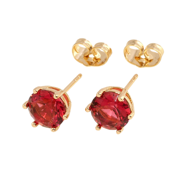 Сережки Xuping Позолота 18K пусети Червоні фіаніти в 6-ти крапановій оправі ø 8мм фото №25