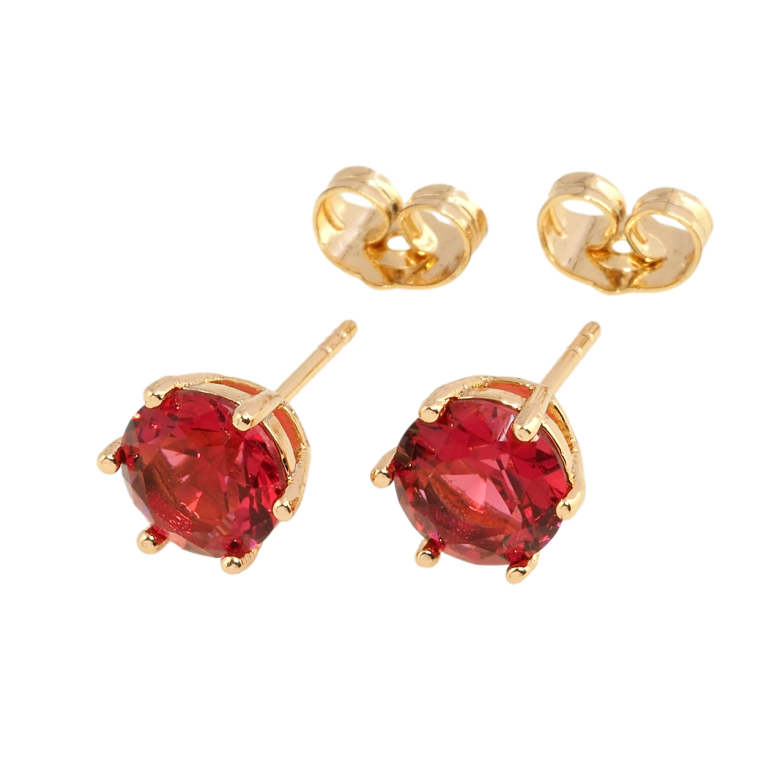 Серьги Xuping Позолота 18K пусеты Красные фианиты в 6-ти крапановой оправе ø 8мм фото №1