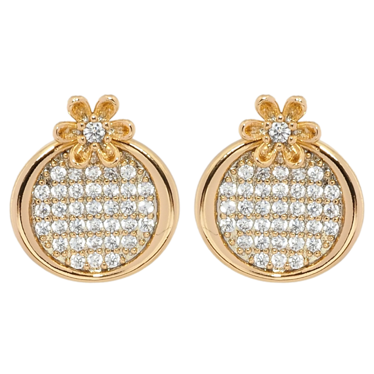 Сережки Xuping Позолота 18K пусети Круги з цирконієм та квіточками фото №14