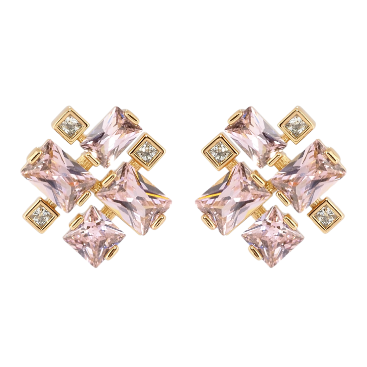 Сережки Xuping Позолота 18K пусети Рожеві фіаніти фото №6