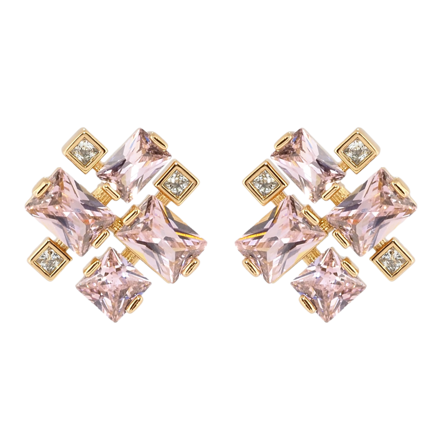 Сережки Xuping Позолота 18K пусети Рожеві фіаніти фото №1
