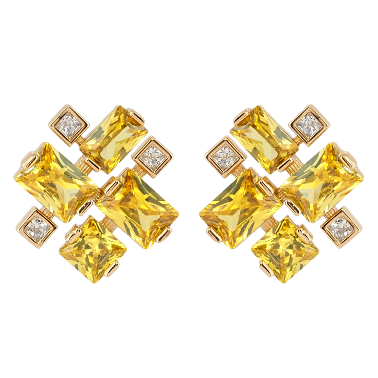 Сережки Xuping Позолота 18K пусети Жовті фіаніти фото №23