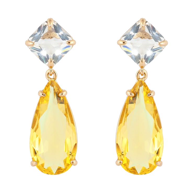 Сережки Xuping Позолота 18K пусети Кристальні підвіски з жовтими фіанітами фото №14