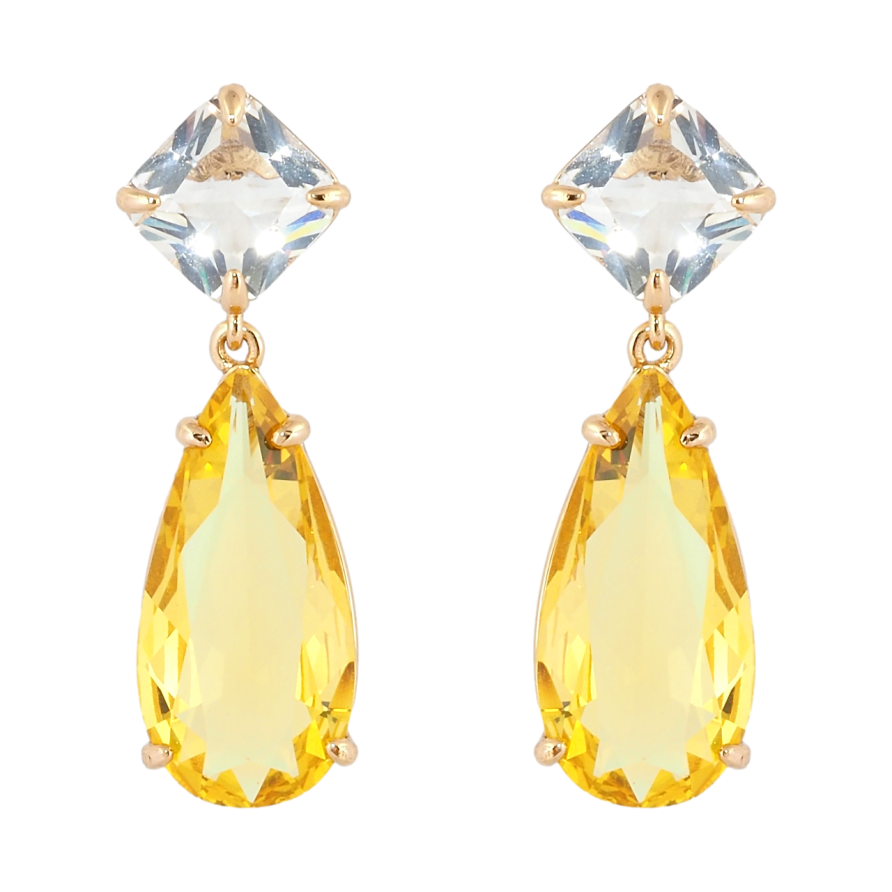 Серьги Xuping Позолота 18K пусеты Кристальные подвески с желтыми фианитами фото №1