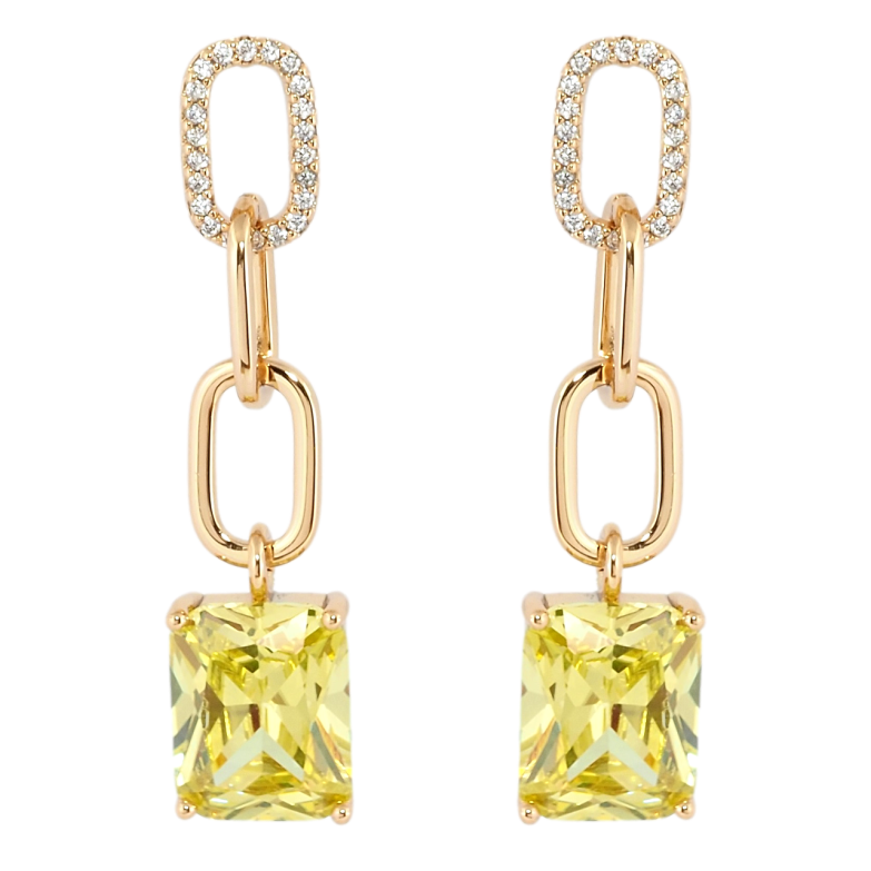 Сережки Xuping Позолота 18K пусети Ланцюжки з жовтими фіанітами фото №1