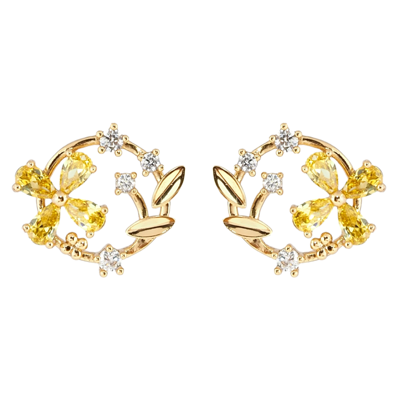 Серьги Xuping Позолота 18K пусеты Веночки с желтыми фианитами фото №1