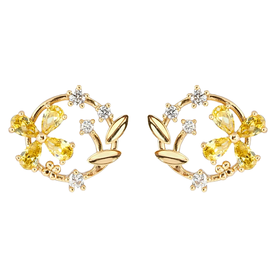 Сережки Xuping Позолота 18K пусети Віночки з жовтими фіанітами фото №1