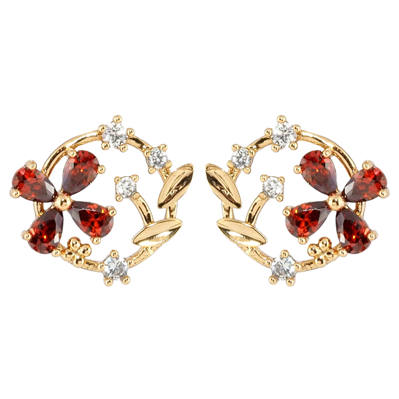 Серьги Xuping Позолота 18K пусеты Веночки с красными фианитами фото №1