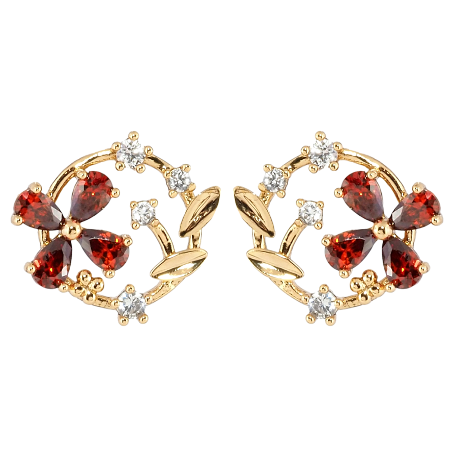 Сережки Xuping Позолота 18K пусети Віночки з червоними фіанітами фото №1
