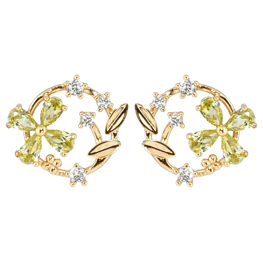 Сережки Xuping Позолота 18K пусети Віночки з салатовими фіанітами фото №1