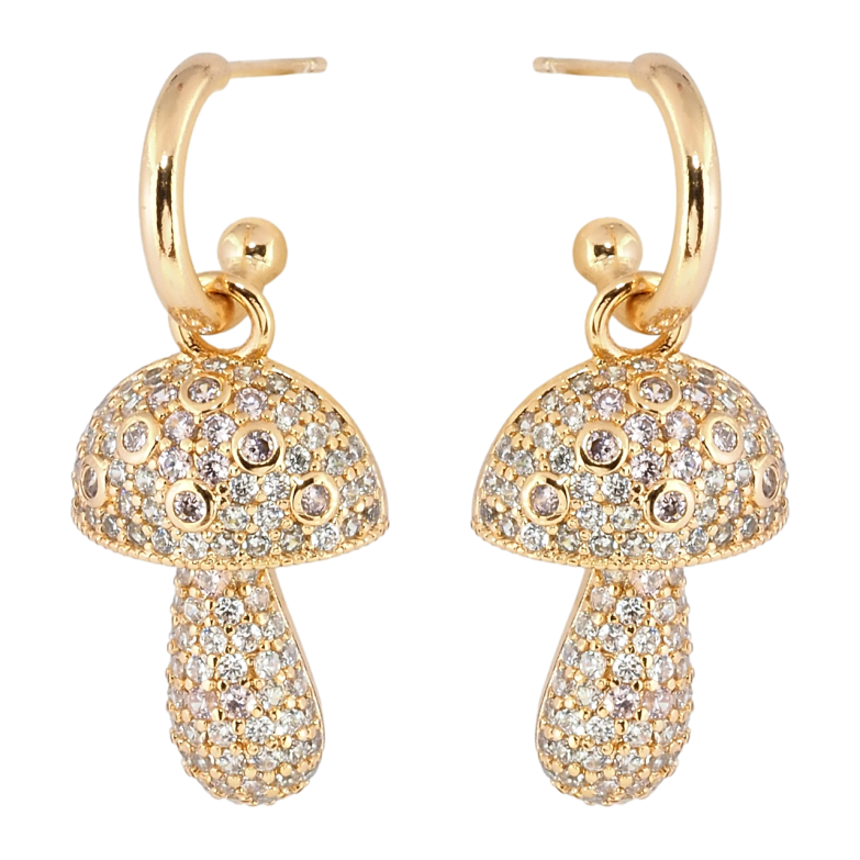 Сережки Xuping Позолота 18K пусети Грибочки інкрустація біло-рожевим цирконієм 2 в 1 фото №2