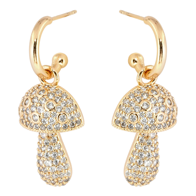 Сережки Xuping Позолота 18K пусети Грибочки інкрустація цирконієм 2 в 1 фото №1