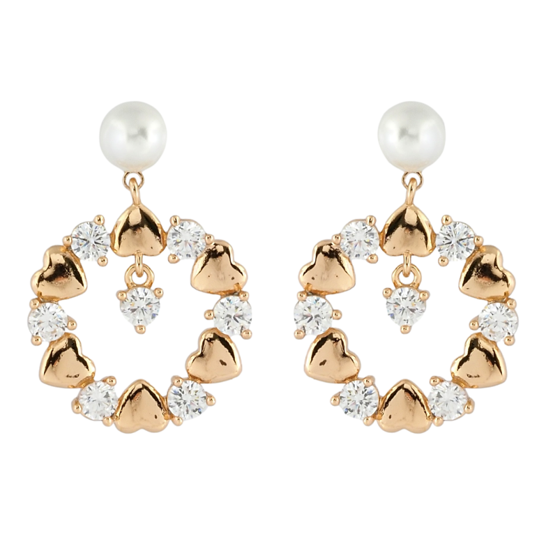 Серьги Xuping Позолота 18K пусеты Подески веночки с цирконием и сердечками фото №1