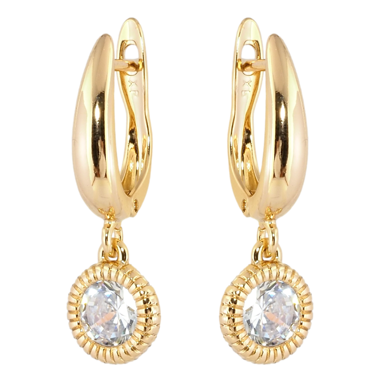 Сережки Xuping Позолота 18K англійський замок Кришталеві підвіски ø 9мм фото №1