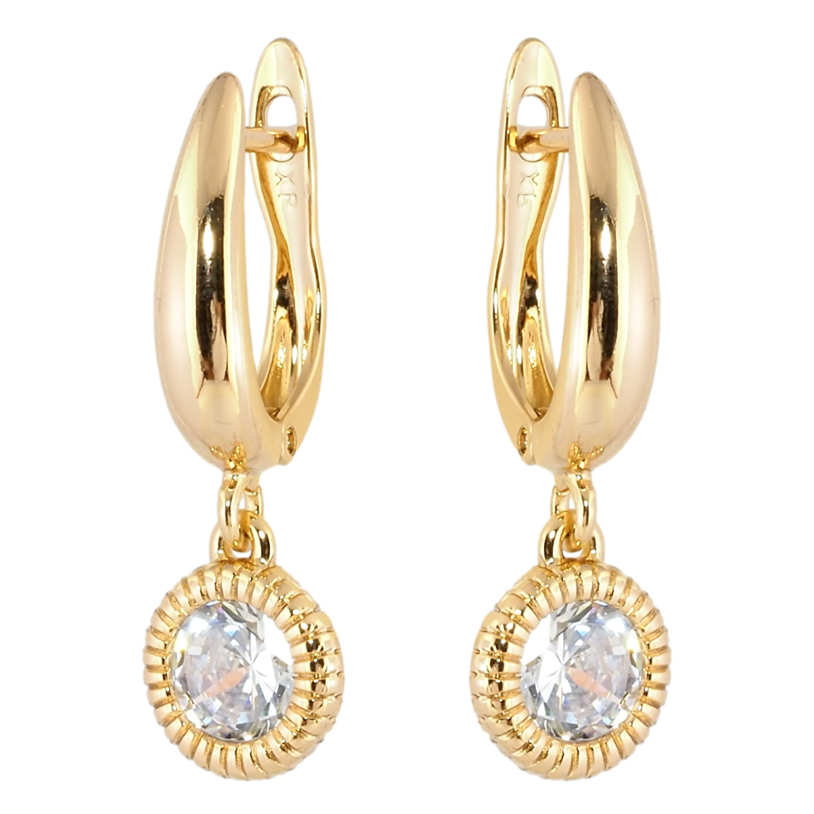 Серьги Xuping Позолота 18K английский замок Кристальные подвески ø 9мм фото №1