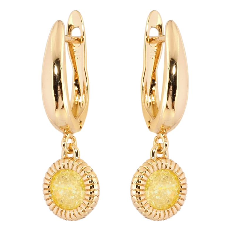 Сережки Xuping Позолота 18K англійський замок Підвіски з жовтими кристалами ø 9мм фото №1