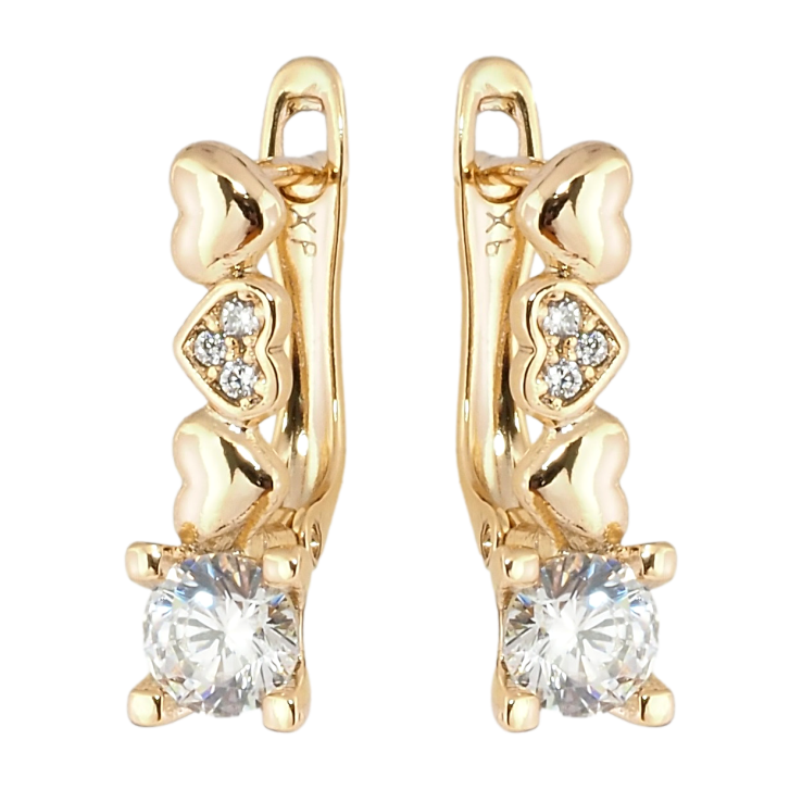 Серьги Xuping Позолота 18K английский замок Сердечки с фианитами фото №14