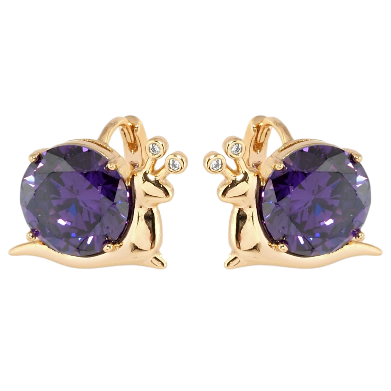 Серьги Xuping Позолота 18K колечки Улитки с сиреневыми фианитами фото №1