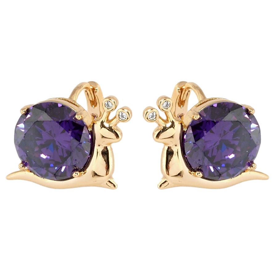Серьги Xuping Позолота 18K колечки Улитки с сиреневыми фианитами фото №1